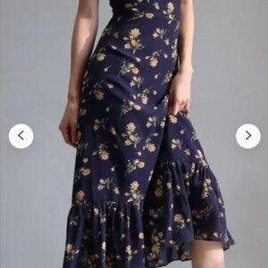 NWT - Navy and Orange Floral Maxi Strap Dress